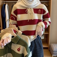 Muslim Sweater Wanita Knitted New fall Korean Women's Sweater Retro Loose Long Sleeve Crop Sweater
