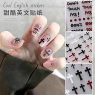 Retro Crow Heart Manicure Sticker Cross Black White English Letter Nail Sticker Decorative Sticker 4