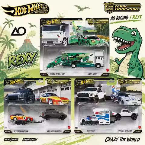 Hot Wheels FLF56-M Team Transport,AO Racing Rexy Porsche 911 GT3 R Ford F-150 Raptor Porsche 944,1:6