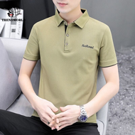 Breathable, Sweat-absorbing and Non-pilling Short-sleeved T-shirt with Lapel Men's POLO Shirt T-shirt with Lapel Tie Collar Loose and Casual