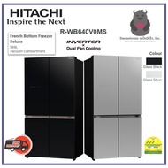 Hitachi R-WB640V0MS-GBK (Glass Black) / R-WB640V0MS-GS (Glass Silver) Side by Side French Bottom Fridge (Net 569L)