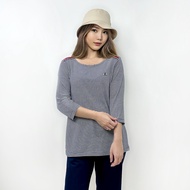 PORTLAND เสื้อแขนยาวแต่ปกแขน / 3/4 Sleeves Striped T-Shirt With Embroidery (Blue)