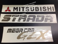 สติ๊กเกอร์ดั้งเดิมติดท้ายรถ MITSUBISHI STRADA คำว่า MITSUBISHI STRADA MEGACAB GLX ติดรถ แต่งรถ มิตซูบิชิ สตราด้า sticker