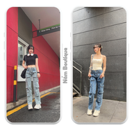 Quần Jean Túi Hộp Nữ Nấm Boutique Co Giãn 2 Màu Cá Tính Chất Jean Dày Dặn