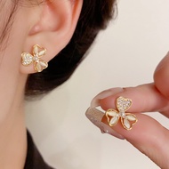 S925 Silver Needle Temperament Simple Zircon Clover Flower Exquisite Fashion Earrings