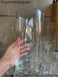 (D12cm x H25cm) Lọ hoa bình thuỷ tinh trụ tròn 12x25cm (đường kính 12cm cao 25cm)