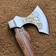 Viking Hand Axe Carved Pattern 55 Steel Model Forged Outdoor Camping Axe Handle Neiman Axe Head Cosp