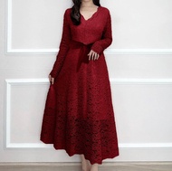 Dress Brukat Simple Lengan Panjang Gaun Sopan Dress Putih Kristen Naik Sidi Pakaian Fashion Dress Wa