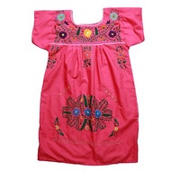 富士鳥古著 墨西哥桃粉色手工刺繡洋裝 刺繡罩衫