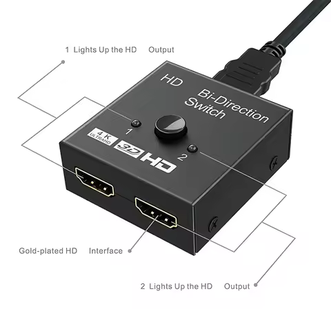 4K HDMI-Compatible Switch 2 Ports Bi-directional 1x2 / 2x1 HDMI-Compatible Switcher Splitter Support