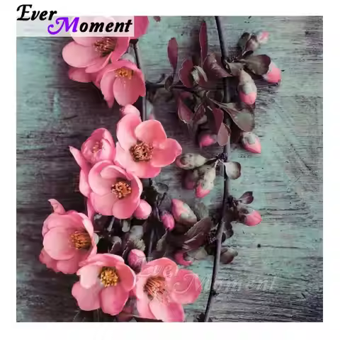 Ever Moment 5D DIY Diamond Painting Pink Flower Mosaic Full Square Resin Drills Artwork Home Decorat