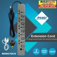 ROYU 5 GANG Extension Cord with Individual Switches Socket Outlet REDEC725/G - BUILDMATE