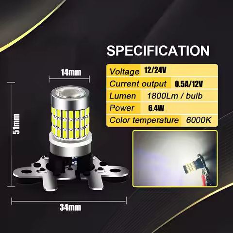 2PCS PH19W Car Front Headlights, Fog Lights, Running Lights White 6000K Bulb 3030SMD Suitable For Au