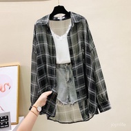 Taiwan Shipping Sunscreen Clothing Thin Jacket Checked Shirt Versatile Clothes Women Summer Long-Sle