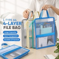 A4 File Storage Bag 4 Layer PVC Zip Document Holder Semi Transparent Beg Buku Pelajar Office