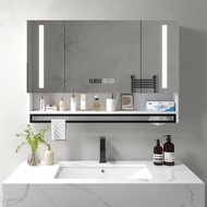 Solid Wood Smart Bathroom Mirror Cabinet with Light Defogging Bathroom Bathroom Mirror Wall-Mounted 