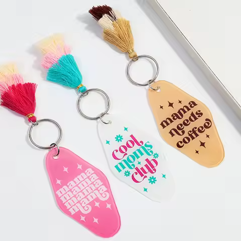 Mother's Day Acrylic Colorful Tassels MAMA Keychain for Women Creative Cool Moms Club Letters Key Ri
