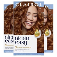 Nice'n Easy Permanent Hair Dye, 6R Light Auburn Hair Color, Pack of 3