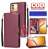 VIVO V23(5G) Leather Flip Cover Wallet Case Kulit - Casing Dompet Case Wallet Leather Flip Case VIVO