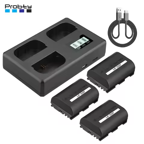 Probty LP-E6P Battery 2400mAh+Three Channel Charger for Canon EOS R R5 R5 II R6 R6 II R7 5D II III I
