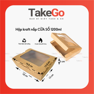 Lốc 10 hoặc 50 cái hộp giấy kraft nắp kính trong 1200ml TakeGO