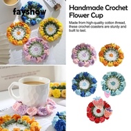 FAY Crochet Flower Coaster, Cup Accessories Hand-Knit Succulent Plant Pot Coaster, Book Painted Pattern Home Decoration Handmade Cup Mat