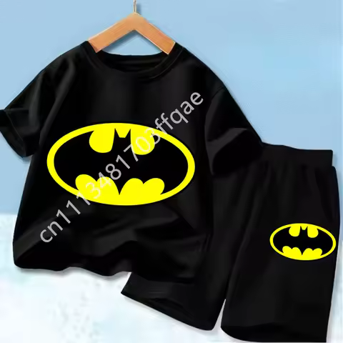 2026 New Classic Batman&Superman Printed Boys Suit T-shirt Summer Short Sleeved Street Wear Girl Yod