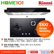 Rinnai Slimline Hood 90cm RH-S329-PBR &amp; Built-In Hob RB-93UG - LPG / PUB