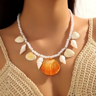Non-Fading White Shell Shell Pendant Necklace Summer Pearl Starfish Beaded Shell Necklace