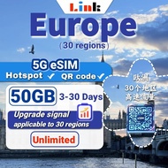 Europe Travel eSIM 50GB High Speed Data, eSIM for 30 European Countries including Iceland Italy UK  