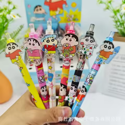 6Pcs Kawaii Crayon Shin-Chan Gel Pens For Writing Drawing Office Signing Cartoon 0.5Mm Black Ballpoi
