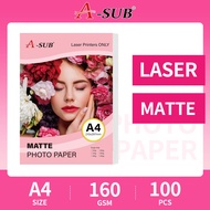 【Laser Matte Paper】A-SUB Matte Photo Paper A4 160gsm/200gsm Suitable for LASER Printer 100sheets