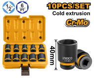 INGCO ชุดลูกบล๊อก ลม 1/2 นิ้ว 10 ตัว รุ่น HKISSD12101CR-V |  ชุดลูกบล็อกกระแทก 1/2 นิ้ว 10 ชิ้น/ชุด 