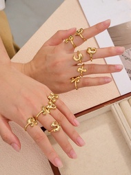 1pc Fashionable Gold 26 Letter A-Z Copper Gold Plated Retro Coin Style Adjustable Ring, Suitable For