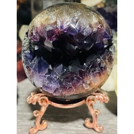 [Free small Amethyst cave] Natural Uruguay Amethyst open mouth smiling sphere 60mm with free holder