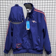 2-Layers Football Jacket Embroideried Windbreaker Zipper Blue Men's Jacket