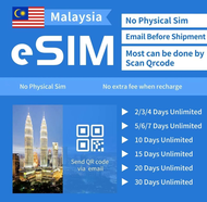 Malaysia eSIM Data Traffic SIM Card Kuala Lumpur 5G/4G-LTE High-Speed 2-30 days Travel Internet (Can