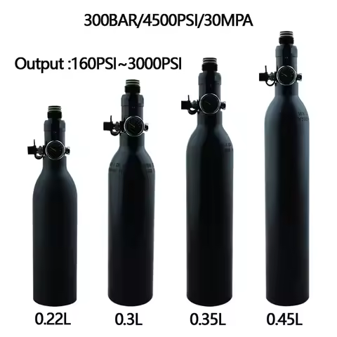 HPA Scuba 0.22L/0.3L/0.35L/0.45L Black Aluminum Air Tank 300BA/4500PSI Cylinder Output 160PSI To 300