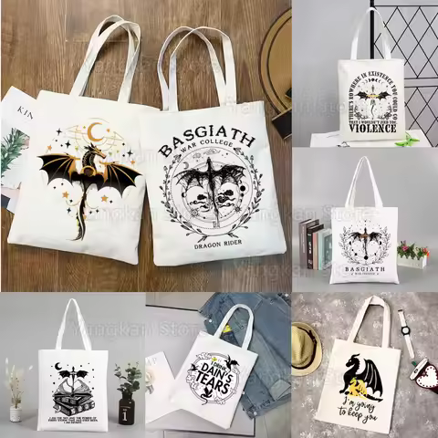 Fourth Wing Basgiath War Dragon Women Handbags Canvas Tote Shopping Bags Reusable Shopping Bag Eco F