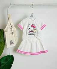Set Bộ đồ Cho Bé Gái hình hello kitty áo Tay Phồng mix Chân Váy Xếp Ly Xinh Xắn dễ thương Bộ váy ch