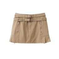 32064-23 Korean Version Low-Waist Double Belt Pleated Skirt Skirt