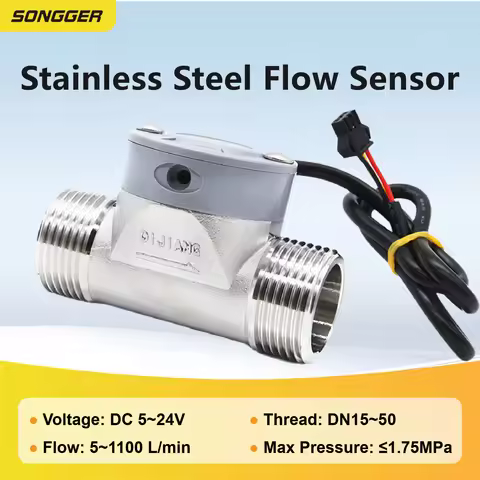 Stainless Steel Flow Sensor Water Flow Meter DC5-24V 5-150LMIN for Irrigation Agriculture Fish Pond 