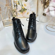 側拉鍊綁帶馬丁靴-黑