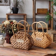 Jh Ready Stock Portable Wooden Flower Basket Rattan Flower Arrangement Home Decoration Storage Flowe