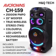 AVCROWNS CH-159 15"WOOFER 25000W BLUETOOTH WIRELESS SPEAKER KARAOKE RECHARGERABLE BATERI COLOURFUL L