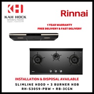 RINNAI RH-S3059-PBW SLIMLINE HOOD + RB-3CGN 3 BURNER BUILT IN HOB *BUNDLE DEAL* - 1 YEAR WARRANTY