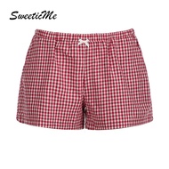 SweeticMe Women's New Fashion Retro Plaid Causal Basic Low Waist All Match Shorts