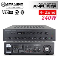 AmpAudio 240W Public Address Amplifier 4-Zone Selector With Bluetooth USB Amplifier
