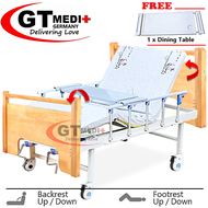SW-DS01 GT MEDIT GERMANY Double Crank 2 Turn Function Medical Hospital Nursing Bed with Mattress Dining Table Tilam Katil