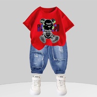 Set đồ bé trai 2-8 tuổi (9-24kg) áo thun cotton in hình gấu thời trang kèm quần jean Hàn Quốc DT11 |